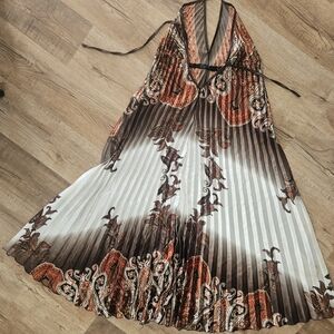 Shoreline Backless Brown and Cream Maxi Dress